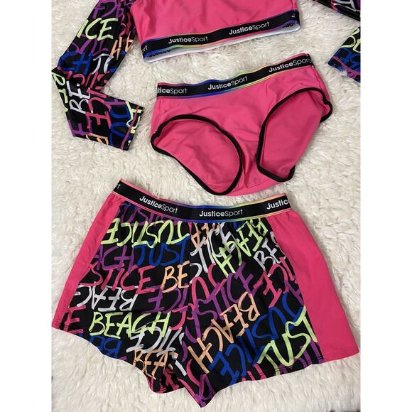 Justice Girl Rash Guard SET 3 Piece Sport Swimsuit UPF 50+ Size L (12/14) - Picture 4 of 7